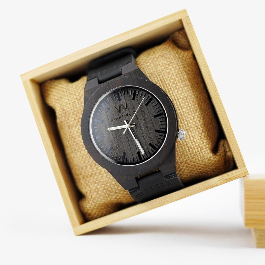 EBONY WOOD WATCH - LEATHER STRAP (45MM) by AVANTWOOD