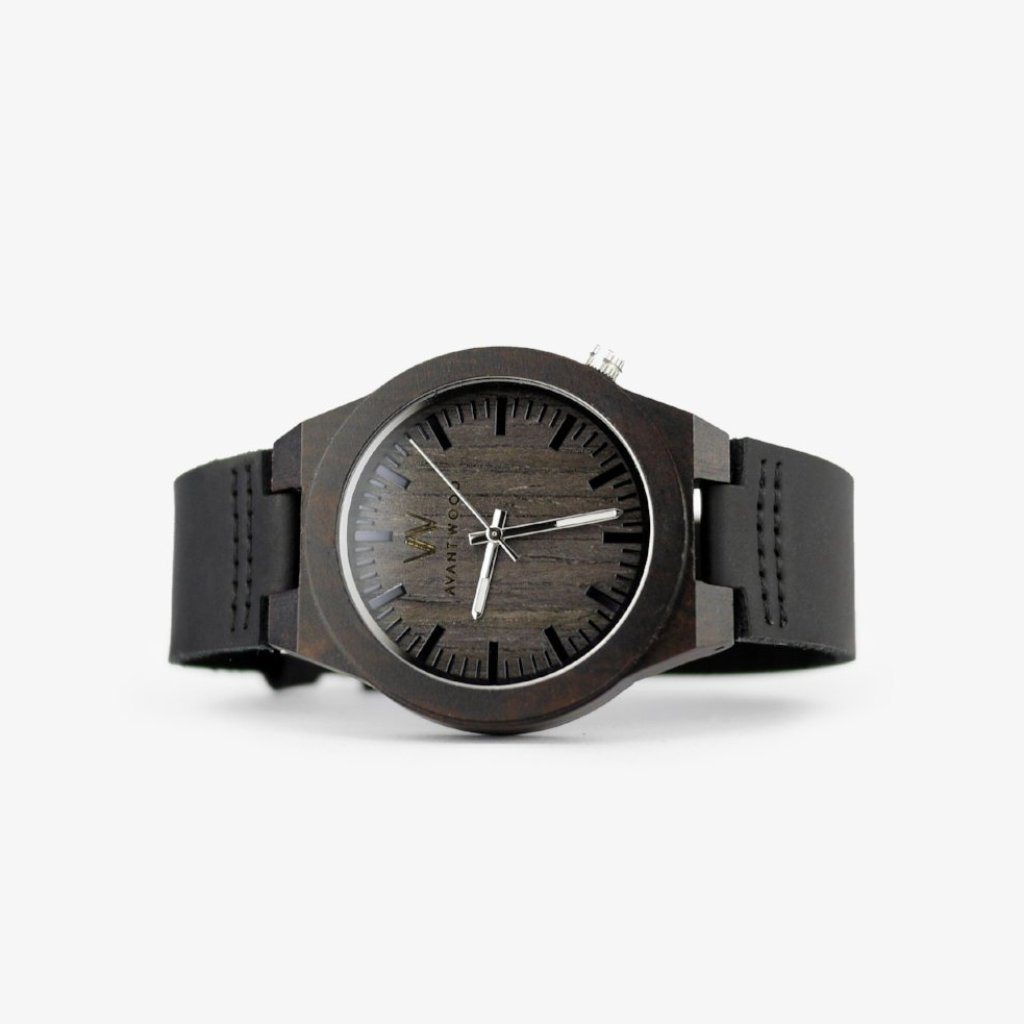 EBONY WOOD WATCH - LEATHER STRAP (45MM) by AVANTWOOD