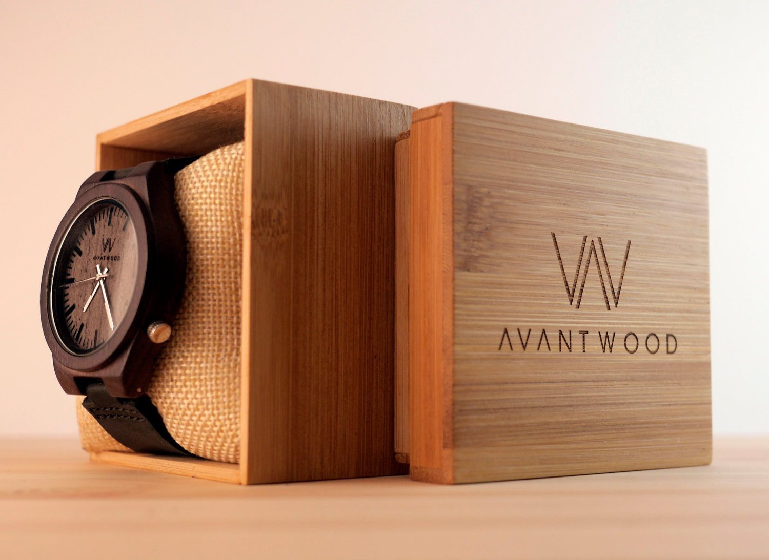 EBONY WOOD WATCH - LEATHER STRAP (45MM) by AVANTWOOD